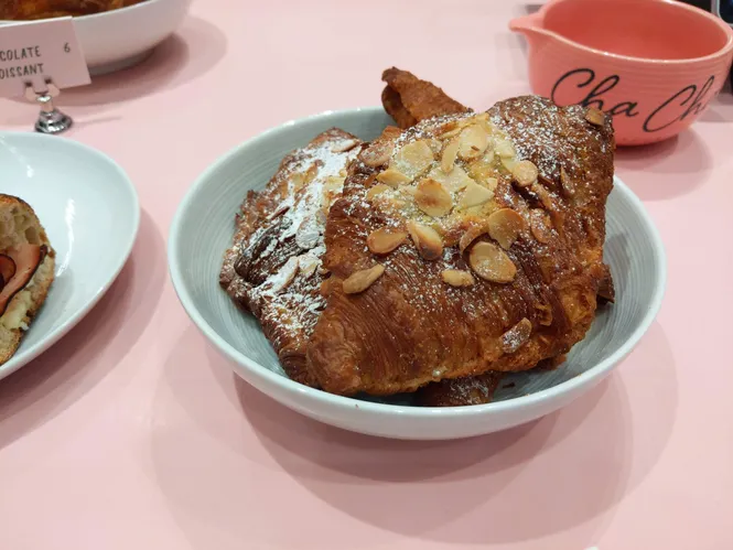 Almond croissant from Cha Cha in Moynihan Food Hall in NYC