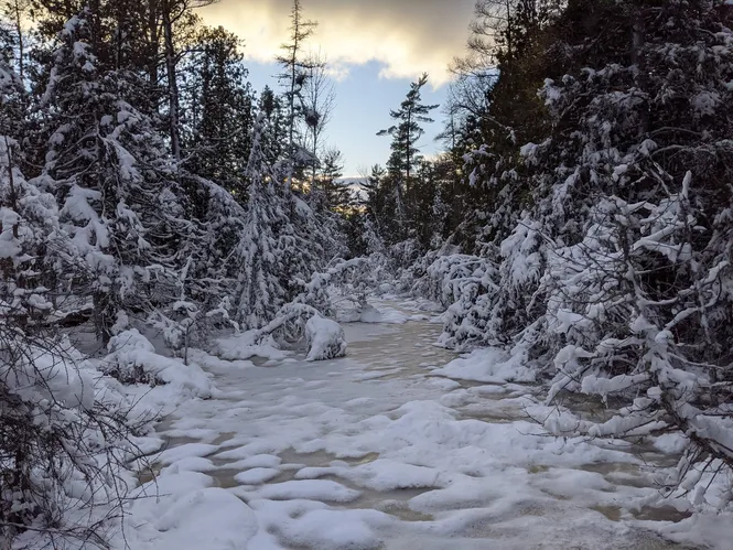 Frozen shallows in the harbor at Door County, WI