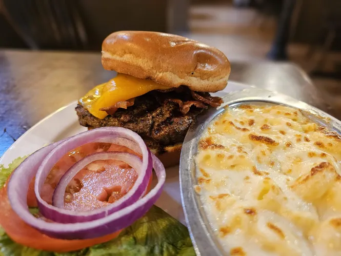 Burger and mac-and-cheese at Morgan's Tavern & Grill in New Bern, NC